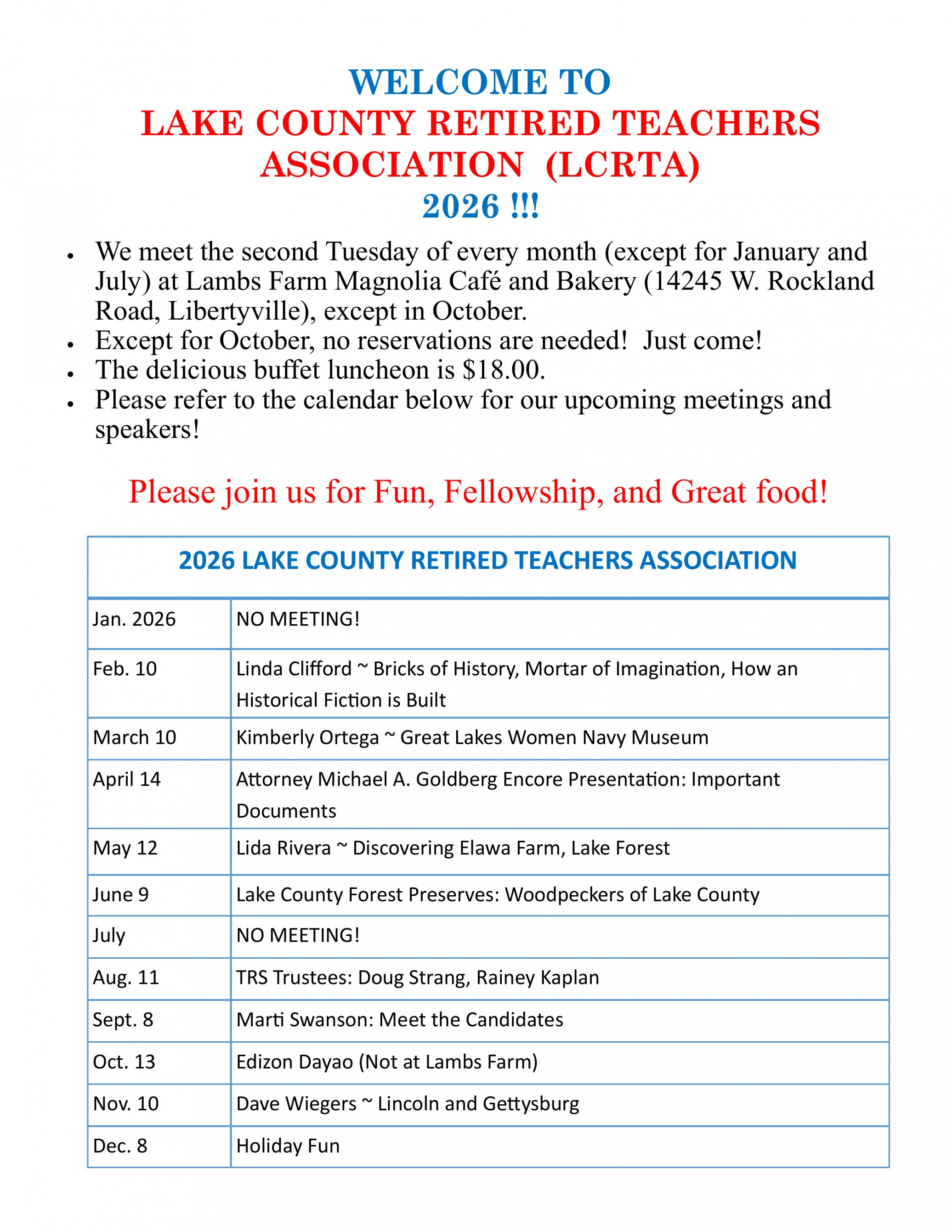 2026 LCRTA meetings and dates
