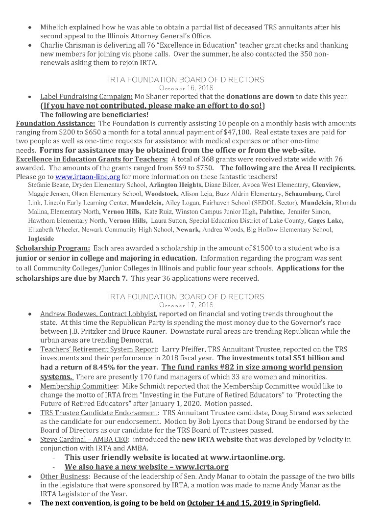 IRTA fall report