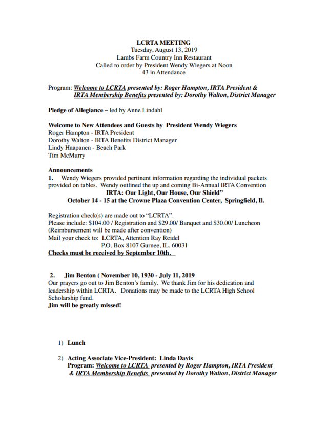 August 13, 2019 meeting minutes, page 1