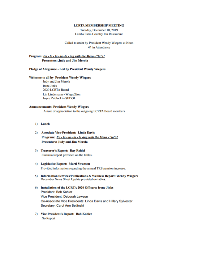 December 10, 2019 meeting minutes, page 1