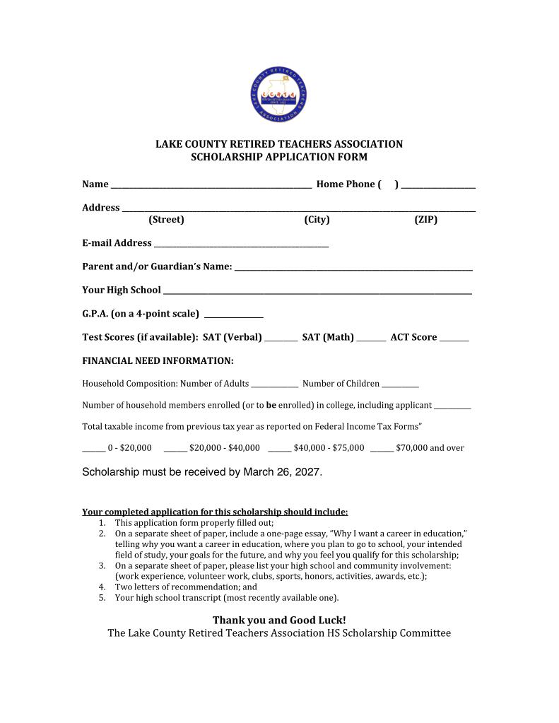 LCRTA high school scholarship application form