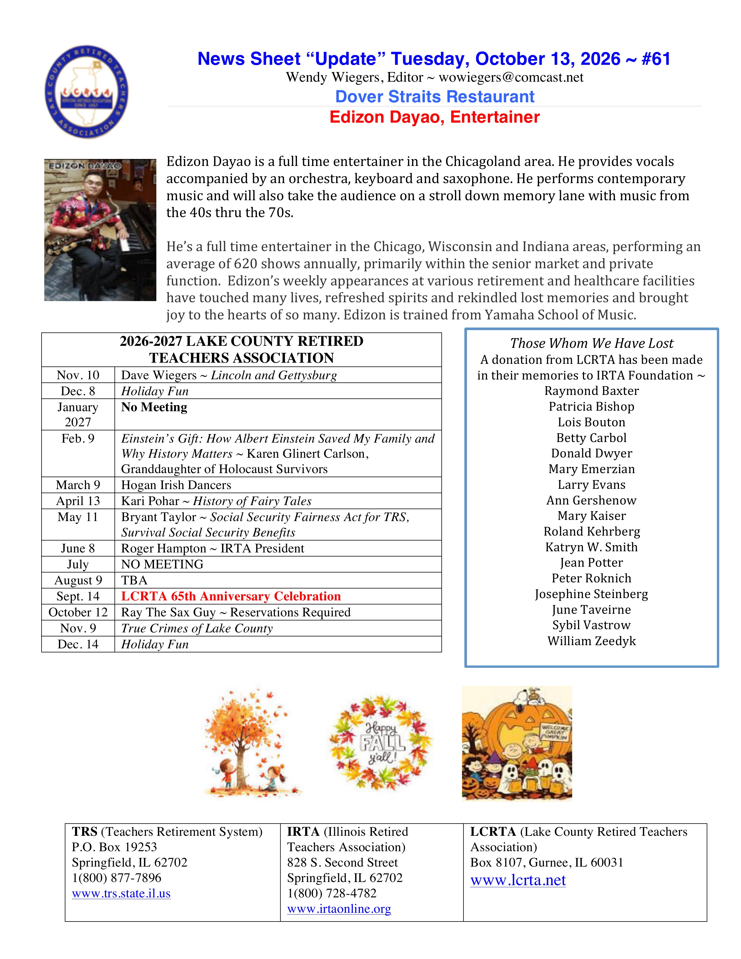 October 2026 newsletter, page 1